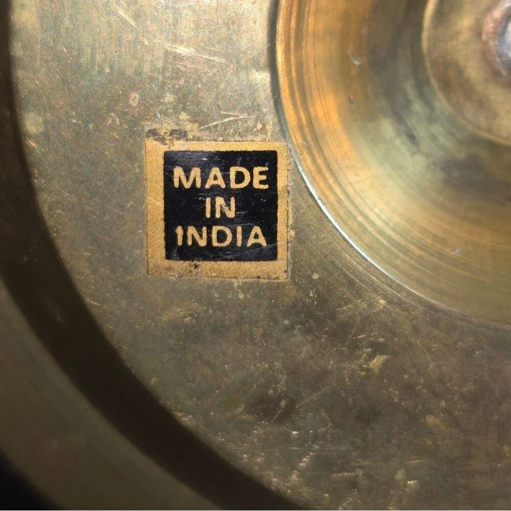Vintage‎ Made In India Pair Of Wood & Brass Chambersticks 4.5